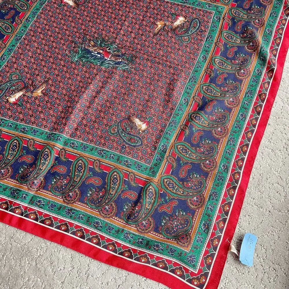 VTG 80s Avon Italy Paisley Duck Scarf 30” Square Large Print